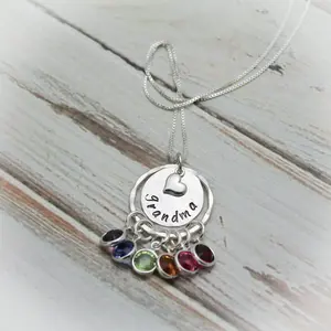 Silver Grandma Necklace with Birthstones