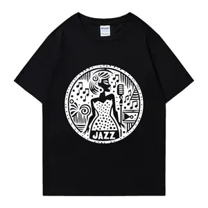 Jazz print T-shirt Fashion streetwear men's Cotton Casual short sleeve graphic tee shirts Loose Summer vintage Unisex t shirts