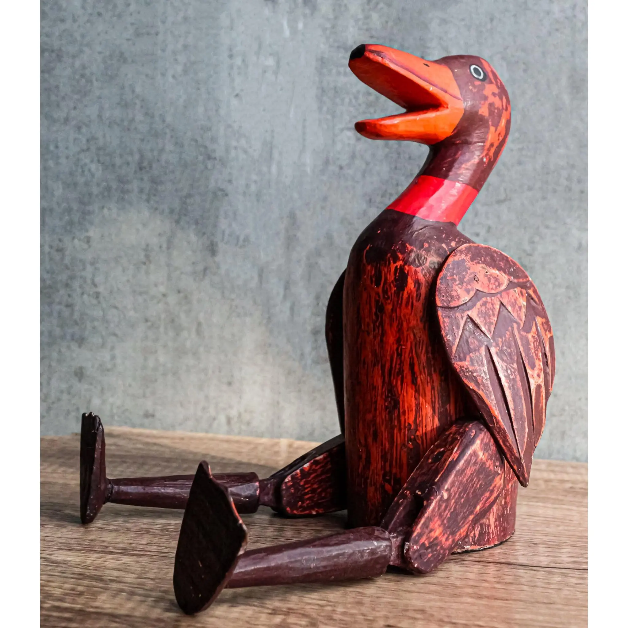 Balinese Wood Handicrafts "Bebek Wayang" Red River Duck Puppet Toy Figurine 15"H