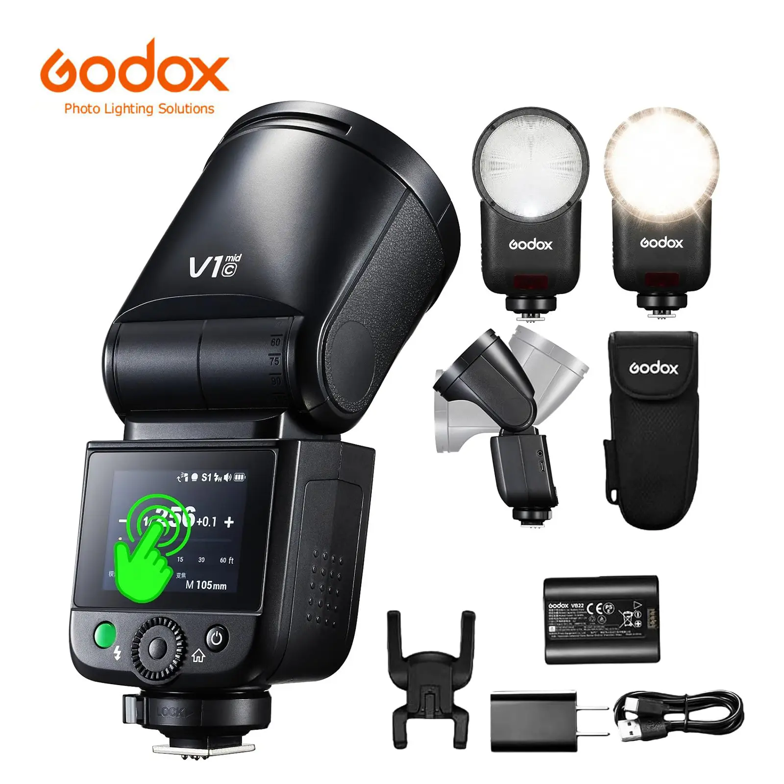 GODOX V1 Mid V1mid C Flash for Canon TTL Round Head Camera Flash , HSS 2.4G 1/8000s, 55Ws Power Output, 1.7s Recycle Time, 650 Full-Power Flashes, Touch Color Screen