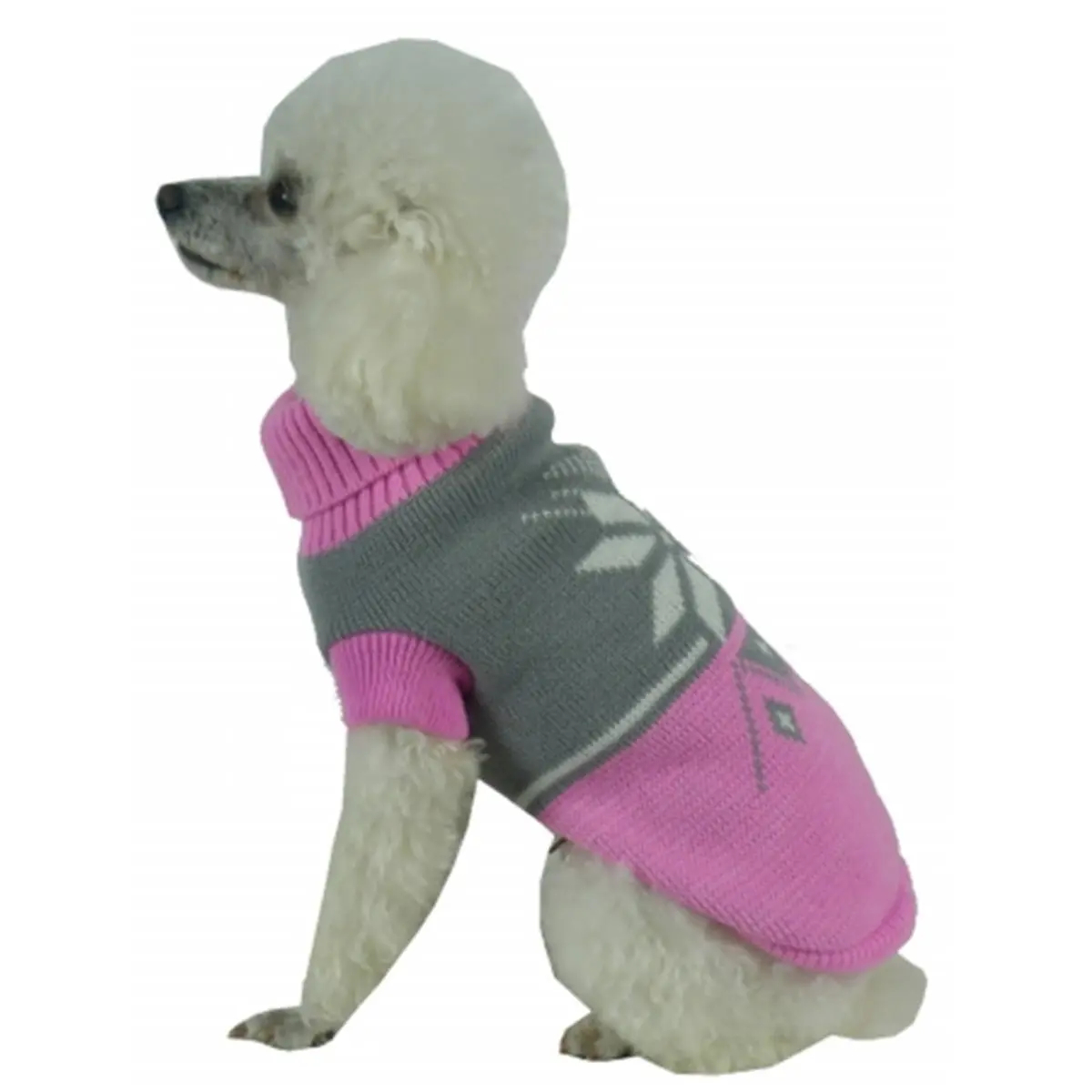 212 MAIN Medium Dog Turtle Neck Pull-Over Sweater - Cotton-Acrylic Cable-Knit Fabric, Ribbed Design, Easy Access Leash Holder, Snowflake Pattern, Comfortable Ultra Cozy Layer That Keeps Warm