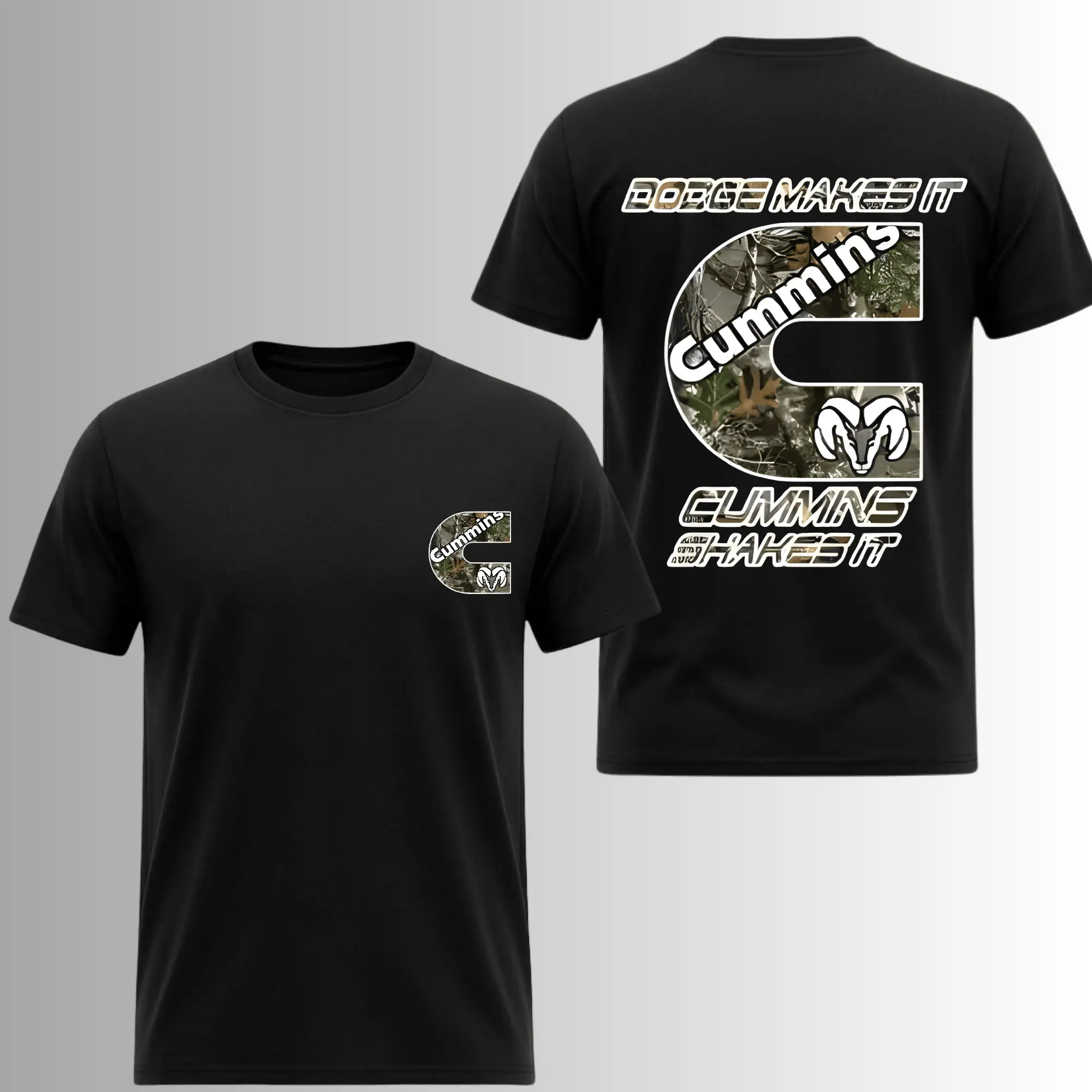 Dodge Makes It Cummins Shakes It Diesel T-Shirt, 2 Sides, Cummins Ram Diesel Truck Graphic Tee