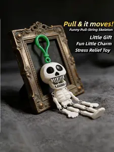 Creative Halloween Keychain, Pull String Skeleton Toy Activity Keyring, Stress Relief Small Gift, Backpack Hanging Decoration