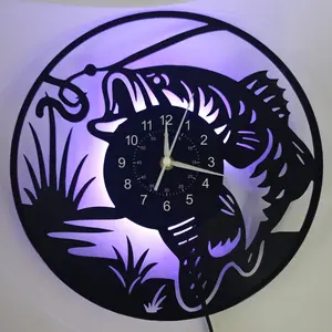 Fish Theme Vinyl Wall Clock, Decorative Innovative Design, Suitable for Living Room, Kitchen, Bedroom, Perfect Gift, Sangtai6168s Model