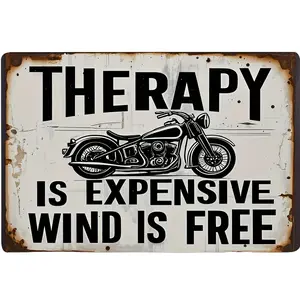 Vintage Motorcycle Metal Wall Art Sign "Relax Is Expensive, Wind Is Free" - 8x12 Inch Rustic Motorcycle Rider Decor for Garage, for Cave, Gifts - Motorcycle Enthusiast Home & Office Accent with Motorcycle Rider Design