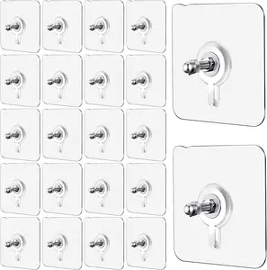 Bathroom storage items - sturdy and durable picture hangers for shower frames, glue-type screw hooks, bathroom storage racks and shelves installation stickers without drilling | Powerful waterproof transparent adhesive pads - 20PCS