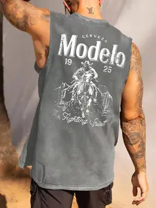 Men's Modelo Eagle Print Round Neck Tank Top, Loose Casual Street Sleeveless Top for Daily Wear, Menswear for All Seasons, Socks, Workout Tank Top