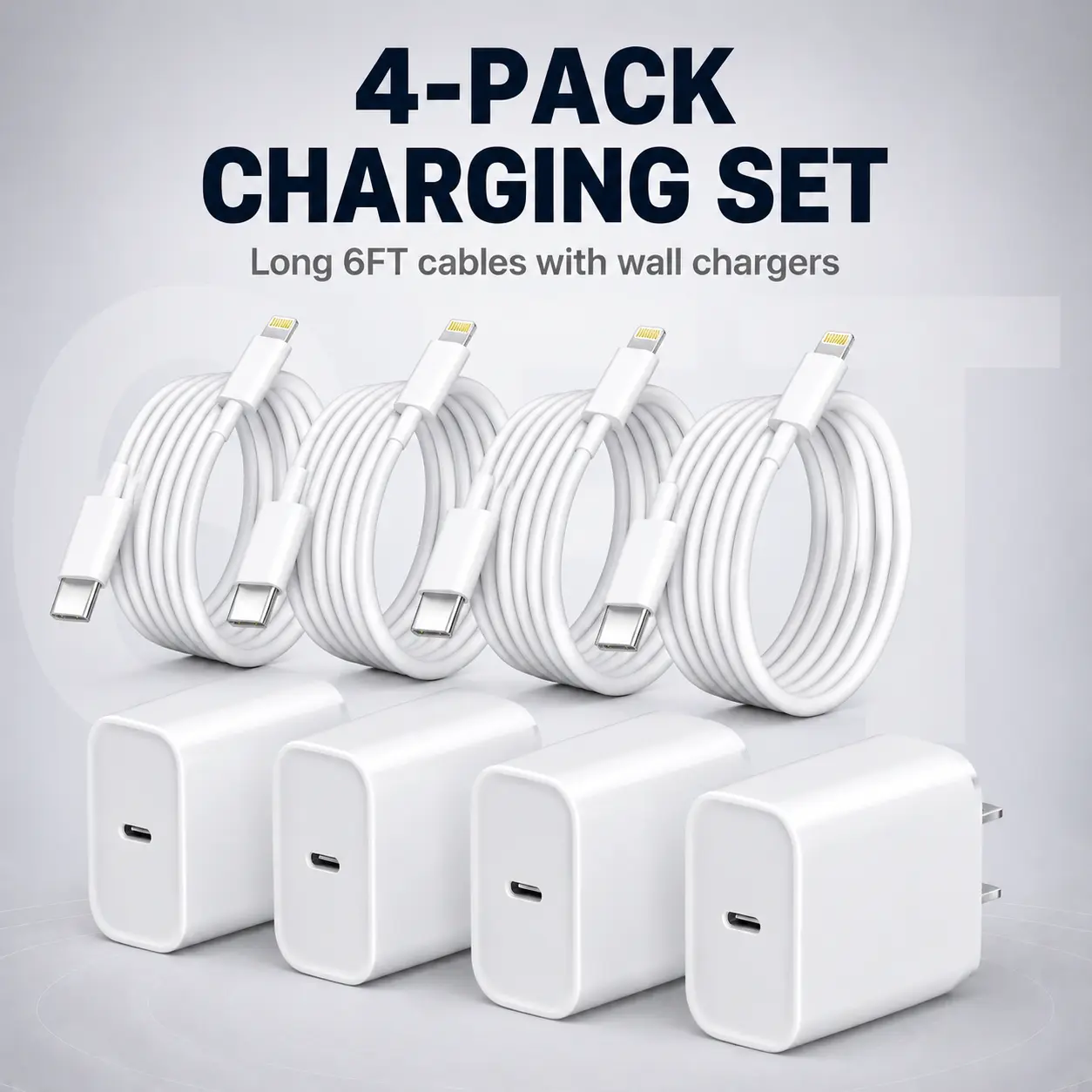 4-Pack 20W Super Fast Charging USB-C Wall Charger Block with 4-Pack 6FT USB-C to Lightning Cable for iPhone14/13/12/11 Pro Max，and so on Quick Connect Adapters Multi Ports