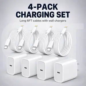 4-Pack 20W Super Fast Charging USB-C Wall Charger Block with 4-Pack 6FT USB-C to Lightning Cable for iPhone14/13/12/11 Pro Max，and so on Quick Connect Adapters Multi Ports