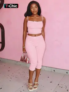 Women's Bow Decor Sleeveless Cami Top & Skinny Pants Two-piece Set, Casual Fashion Cozy Basic Two Piece Set for Daily Outdoor Wear, Ladies Clothes for All Seasons, Womenswear Essential Set