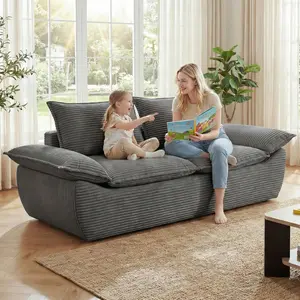 Winzoo 56" Boneless Loveseat Sofa, 2-Seater Boneless Sofa with Removable Cushions & 2 Pillows, Small Deep Seat Boneless Couch Compress Foam Sofa for Living Room, Apartments, & Office