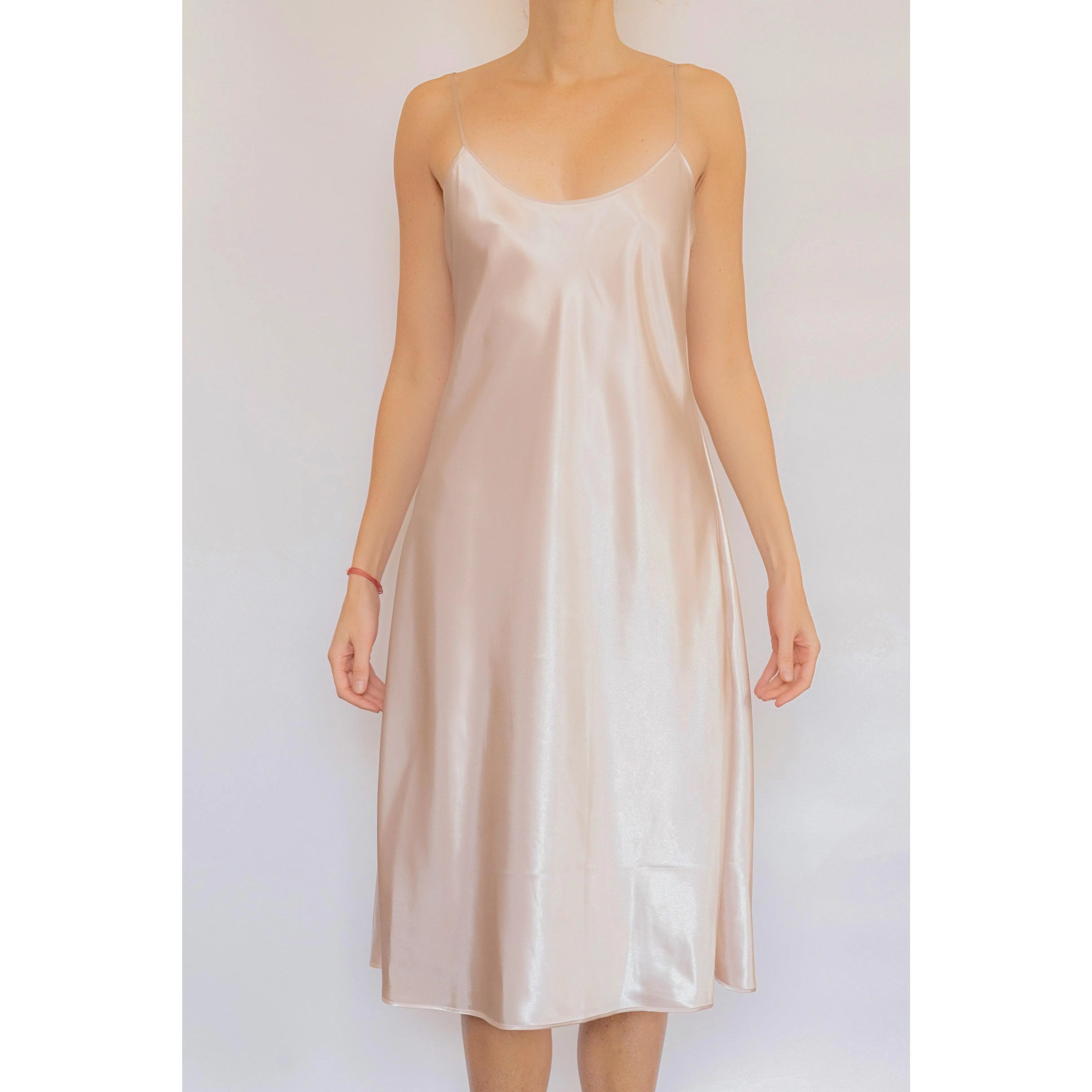 Women's Plain Polysilk Satin Charmeuse Full Slip - Vintage Style Underdress with Flattering Casual Fit for Layering, Cold Wash Compatible, Cool Iron Safe, Simple Design, Coverage Boost, Do Not Wring, Drip Dry, Basic, Sleeveless, 100% Polysilk Hand Satin C