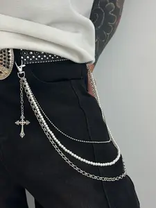 Men's Punk Style Cross Waist Chain, Multi-Layered Tassel Pants Chain, Fashionable Body Chain Accessory for All Seasons
