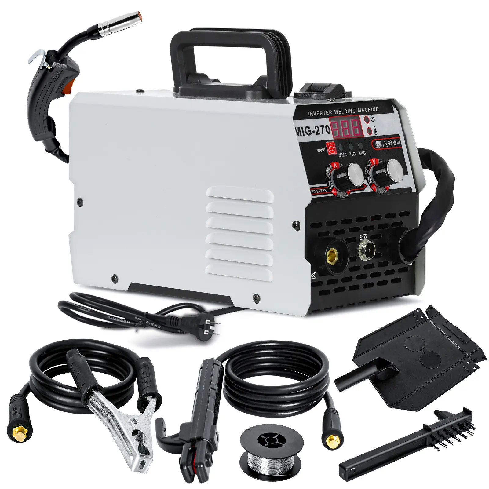 3-in-1 Multi-Process Inverter MIG Welder - 110V (US)/220V (UK/EU/AU), 1.6-3.2mm Capacity, 4kg Easy to Carry Metal Body, Adjustable Power, Thick Handle, Gasless Flux Core, Lift TIG Function, Large LED Digital Display for Daily Work