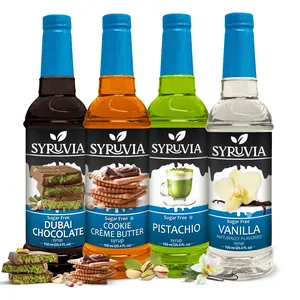 Syruvia Sugar Free Coffee Syrup Variety Pack – Dubai Chocolate, Cookie Butter, Pistachio & Vanilla – Gluten-Free, Kosher, 25.4 fl oz Bottles – Perfect for Coffee, Lattes, Shakes & More (4-Pack)