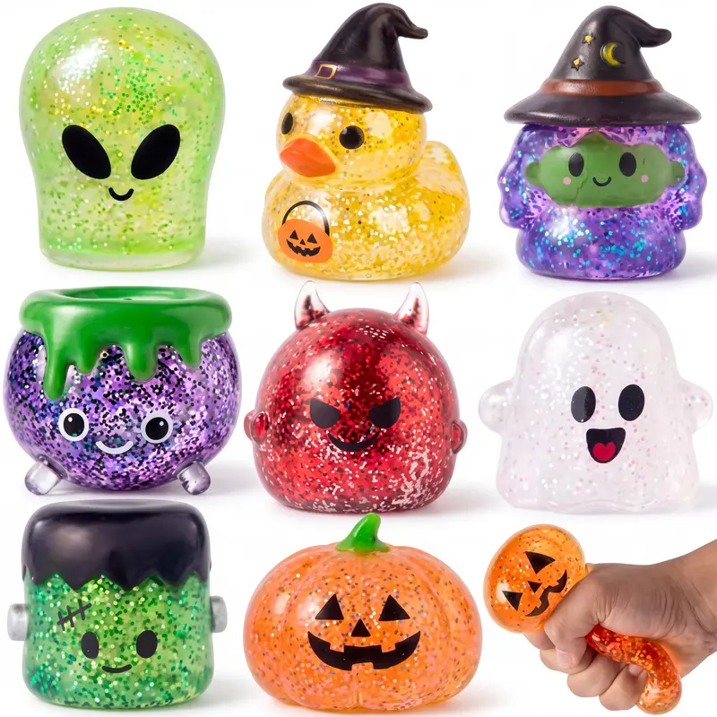 Halloween Slow-Rebound Squishies Toys, 1/3/8 Pcs with 8 Designs, Unisex Maltose Squishy Stress Relief Party Favors Including Pumpkin Toy for Halloween Gifts