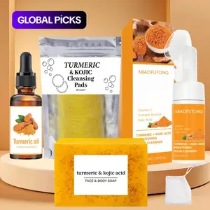 Turmeric Cleansing Set, Deep-Cleansing Turmeric Soap, Facial Cleansing Pads, Face Wash & Oil, Pore Cleanser, Exfoliating Cleanser, Facial Foam Wash Rejuvenating Sets #GLOBAL PICKS