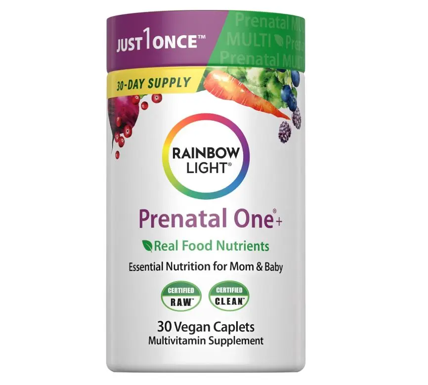 Rainbow Light Prenatal Multivitamin One + for Women | 30 Caplets | Essential Nutrition for Mom & Baby | Real Food Nutrients | with Iron, Vitamins, Folate, Biotin and More