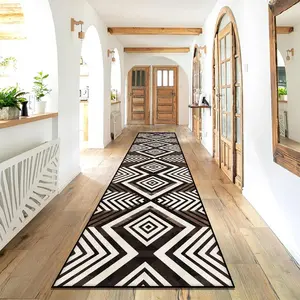 Geometric Pattern Kitchen Runner Rug, 1 Count Non-slip Soft Floor Mat, Decorative Carpet for Home Living Room Bedroom Kitchen