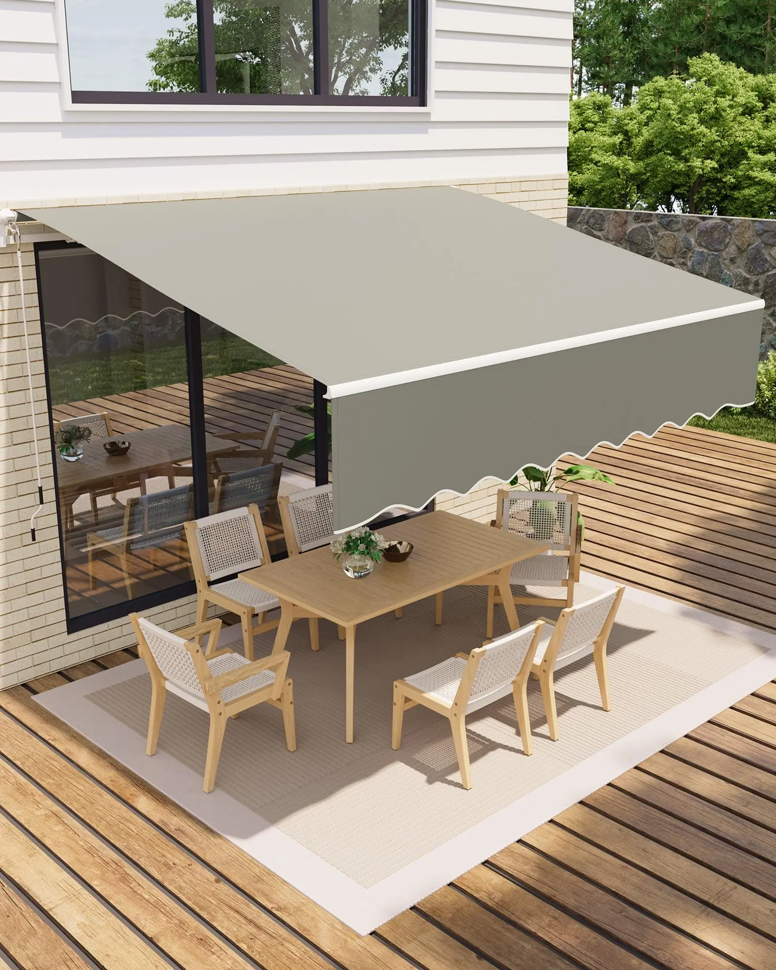 13' x 10' Retractable Awnings for Patio- Outdoor Sunshade Shelter with UV Protection Fabric, Waterproof Adjustable Roll Out Awning - Gray