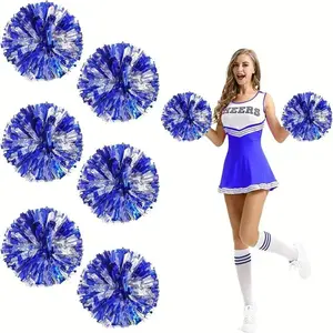 2 Piece Set Blue & Silver Color Cheer Pom Poms, High-Index Plastic Material, Ideal for Dance Sports Events Festivals