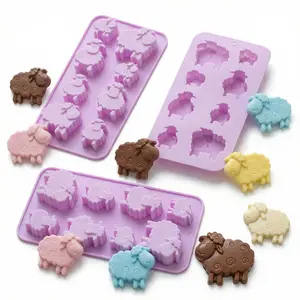 3pcs Sheep-Shaped Chocolate Cake Silicone Molds, DIY Candy Pudding Dessert Baking Tray, Ice Cube Trays, Kitchen Accessories