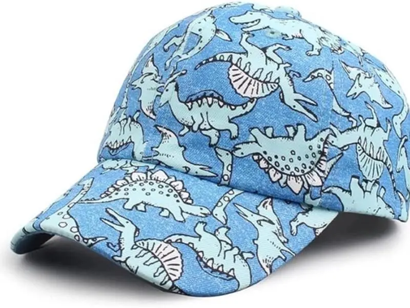 JMILYJW Unisex Cotton Snapback Hat Cap for 2-6 Years - Adorable Dinosaur Design, Adjustable Strap, Curved Brim, UV Prevention, Casual Summer Outdoor Sports Animals Fashion Accessory, Baseball Cap, Boys And Girls Aged 2-6 Years, Breathable