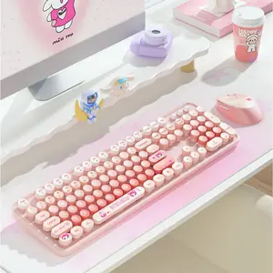 Mofii Bear Keyboard & Mouse Combo - Stylish Gradient Pink, Ergonomic Design, Compatible with Laptops & Desktops, US QWERTY Layout (Battery Not Included), Wireless Ergonomic Keyboard