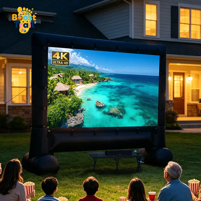 Boost Trail's 14ft Inflatable Projector Screen for Outside Inflatable Movie Screen Outdoor with Air Blower Storage Bag, Easy Set Up Blow Up Screen for Backyard Movie Night, Theme Parties, Celebrations
