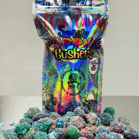 Gringas Sour Flavored Candy, Tangy Cotton Candy Snack with Sweet Fruit Popping Gushie Center
