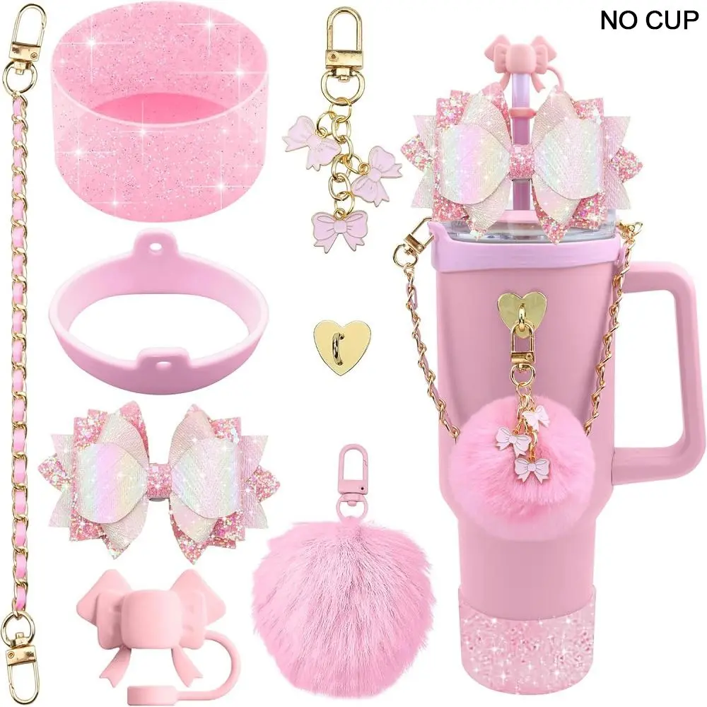Silicone Tumbler Cup Accessories, 8 Counts/set Including Silicone Bow Straw Topper Cover, Drinkware Lid & Protective Silicone Boot & Decorative Accessories, Drinkaware for Indoor & Outdoor, Drink Protectors, Reusable Drinkware Covers