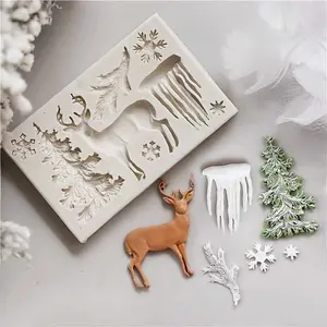 Christmas Tree & Deer & Snowflake Shaped Silicone Mold, 1 Count Cake Decorating Mold, DIY Dessert Pastry Fondant Mold, Kitchen Baking Tool, Reusable Mold