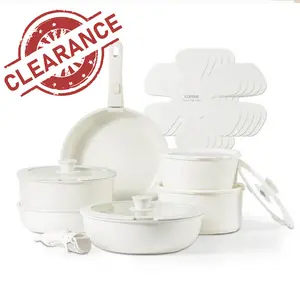 【Clearance-The Last Chance】 CAROTE 11/18pcs Detachable Handle Nonstick Cookware Set, White/Black/Red, Pots and Pans, Oven safe Frying Pan