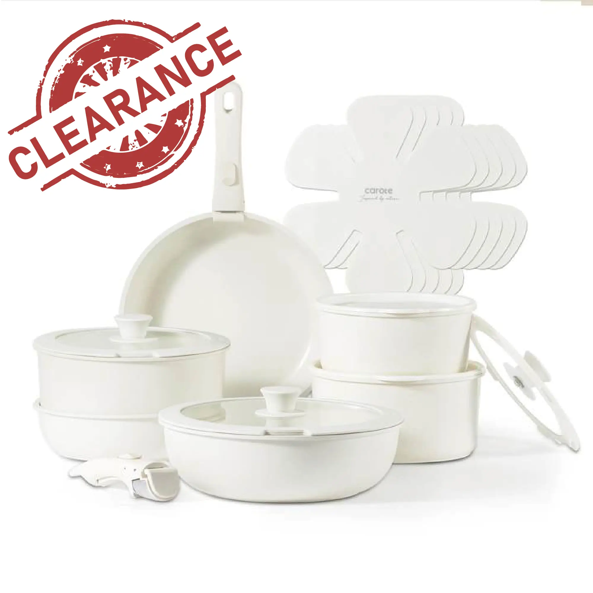【Clearance-The Last Chance】 CAROTE 11/18pcs Detachable Handle Nonstick Cookware Set, White/Black/Red, Pots and Pans, Oven safe Frying Pan