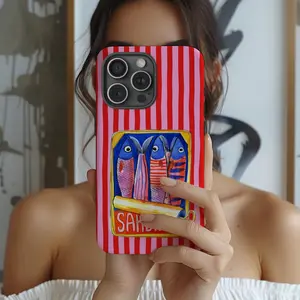 Retro Sardine Can Phone Case, Italian Summer Striped Design, Colorful Coastal Aesthetic Protective Cover, Quirky Gift Idea