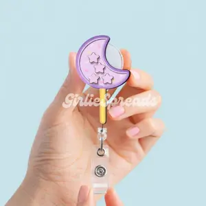 Crescent Moon Cake Pop Shaker Badge Reel – Lavender Stars Lanyard Clip