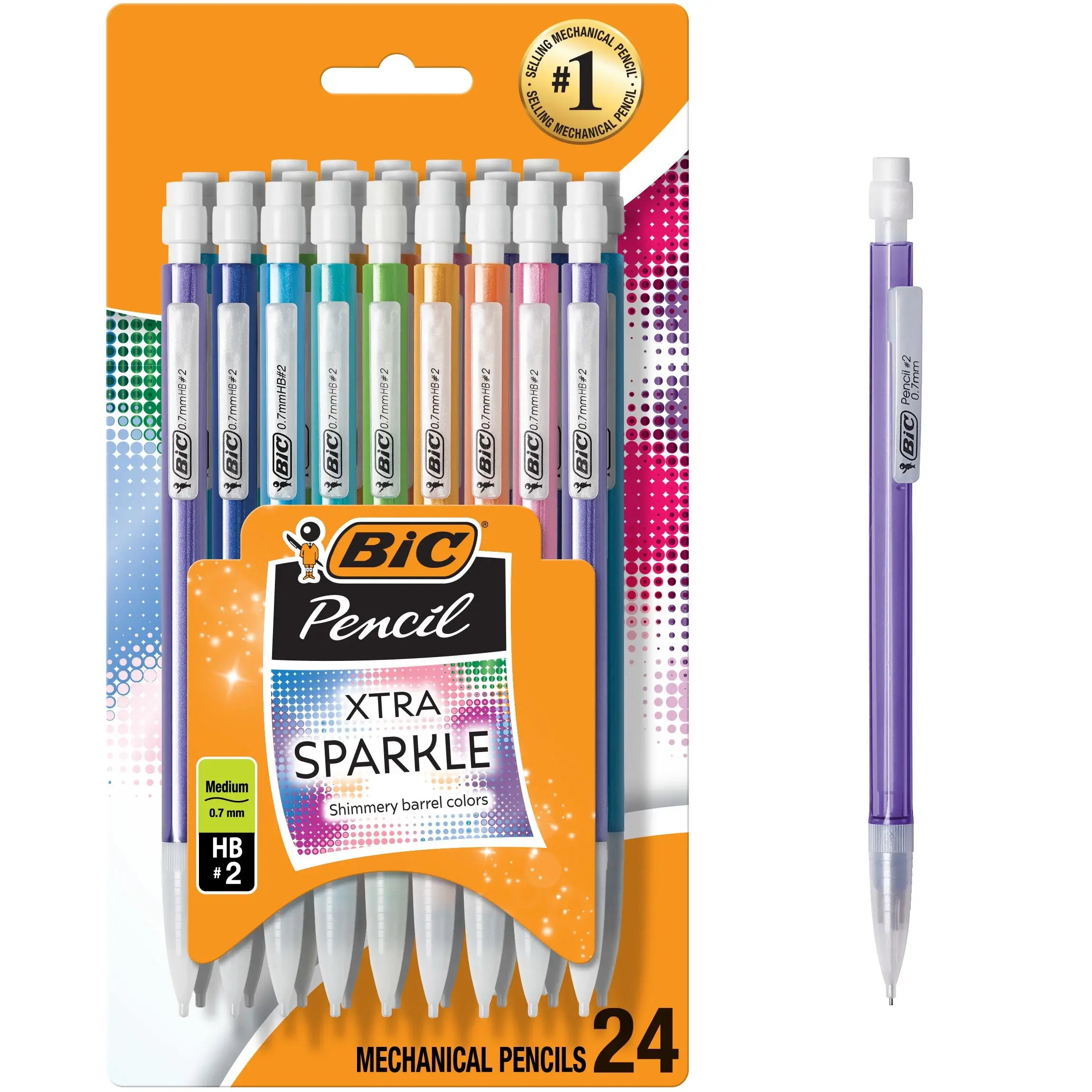 BIC Xtra Sparkle Mechanical Pencils, No. 2, Back to School Supplies, 0.7 Mm, 24-Count (Barrel Colors May Vary)