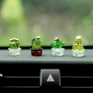 JOCK Mini Crystal Cactus Car Dashboard Decorations, 4PCS Cute Cactus Rear View Mirror Screen Ornament Accessories for Home Office