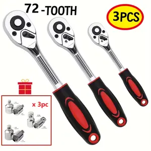 6pcs 1/4 "3/8" 1/2 "Inch Ratchet Wrench, 72 Tooth Quick Release Telescopic Ratchet Socket Wrench Tool Ratchet Handle Wrench Tools, Chrome Vanadium Steel Wrench Reversible(Sleeve Adapter Included)