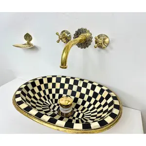 Hammered Brass Wall Faucet with Floral Cover Plate – 3-Hole Installation