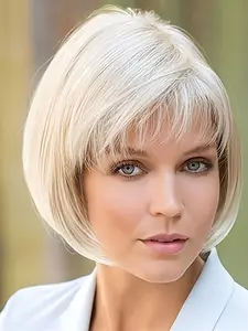 Women's Short Straight Synthetic Wig, Bob Cut Wig, Bob Headpiece, Heat Resistant Fiber Hair, All Seasons Wearable, Halloween Cosplay Option