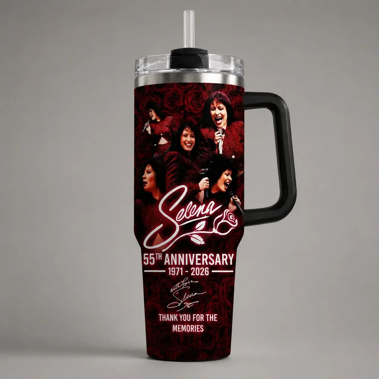Selena 55th Anniversary Tumbler 40oz With Handle & 30oz, Tejano Music Queen Tribute Cup, Red Rose 1971-2026 Fan Drinkware