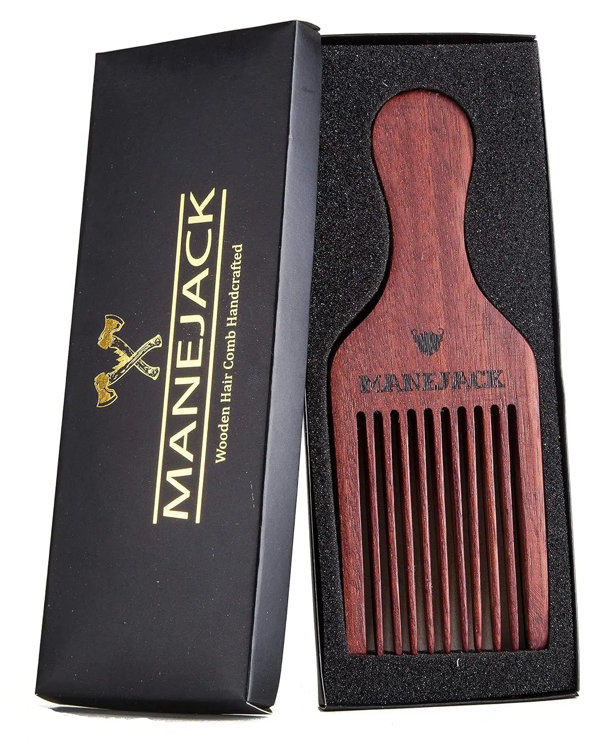 Wooden Beard Pick for Men - Natural Wood Gentle Brush, Root-Lift Tool for Beards and Afro Hair, Beards/Hair