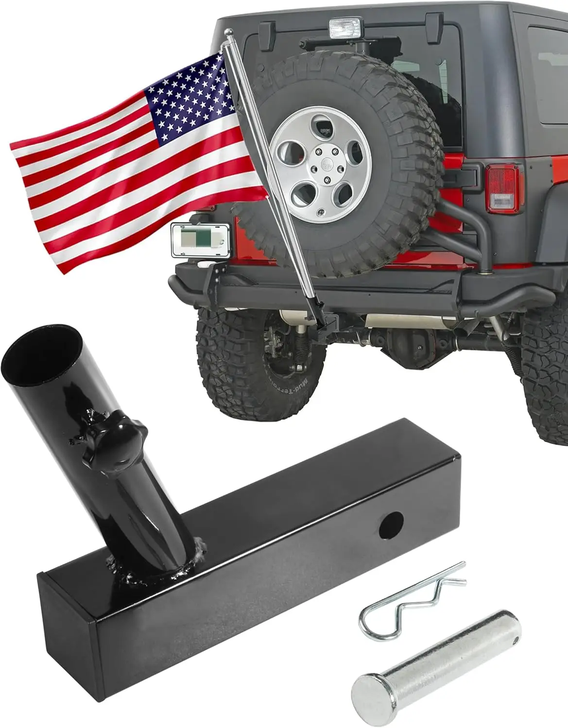 Flag Pole for Truck,Car Accessories Hitch Flag Pole Holder,Truck Flags Mount,Universal Flagpole Mount Kit with Anti-Wobble Screw and Hitch Pin,Applicable Jeep,SUV,RV,Trucks,Trailer,etc