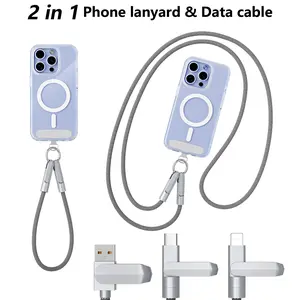 2-in-1 USB-C Phone Lanyard Fast Charging and Data Cable , 7mm Nylon braided Lanyard for Crossbody or Wrist Strap, High-Speed USB-A &  Lightning,  Type -C Nylon durable multifunctional Cable cords