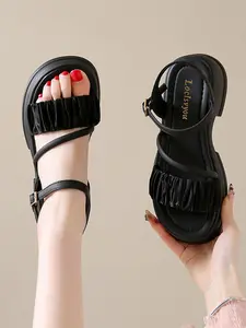 Women's Fashionable Rhinestone Decorated Slide Sandals, Casual Versatile Platform Sandals for Beach Vacation, All-match Commuter Shoes for Work & Daily Wear, Summer