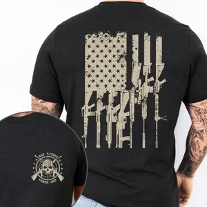 Patriotic American Basic Crew Neck T-shirt with One Nation Under God Gift for Men