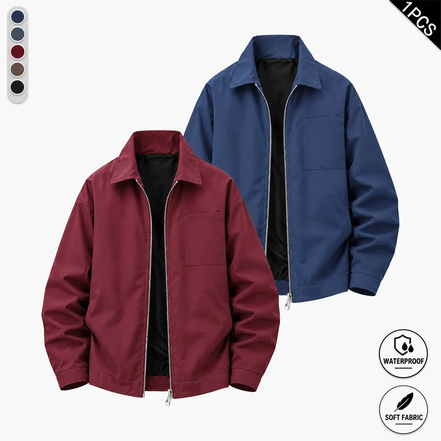 Men Basic Lapel Coach Jacket Single Pocket Loose Woven Spring Autumn Jacket