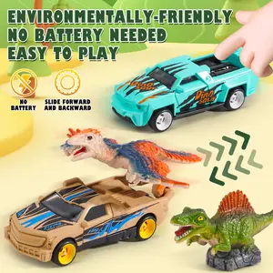 Dinosaur Toys Pull Back Cars(4 Pack), Boys Toys Suitable For 3- 7 Years Old Tyrannosaurus Rex, Pterodactyl, Spinosaur, Jurassic World Styled Metal Toy Car, Dinosaur Games With T-Rex