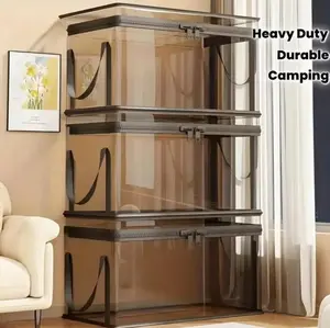 Large Clear Thick Plastic Storage Box with Hinged Lid, Heavy-Duty Durable High Capacity Organizer, Perfect for Home, Camping, Travel, Attic and Moving